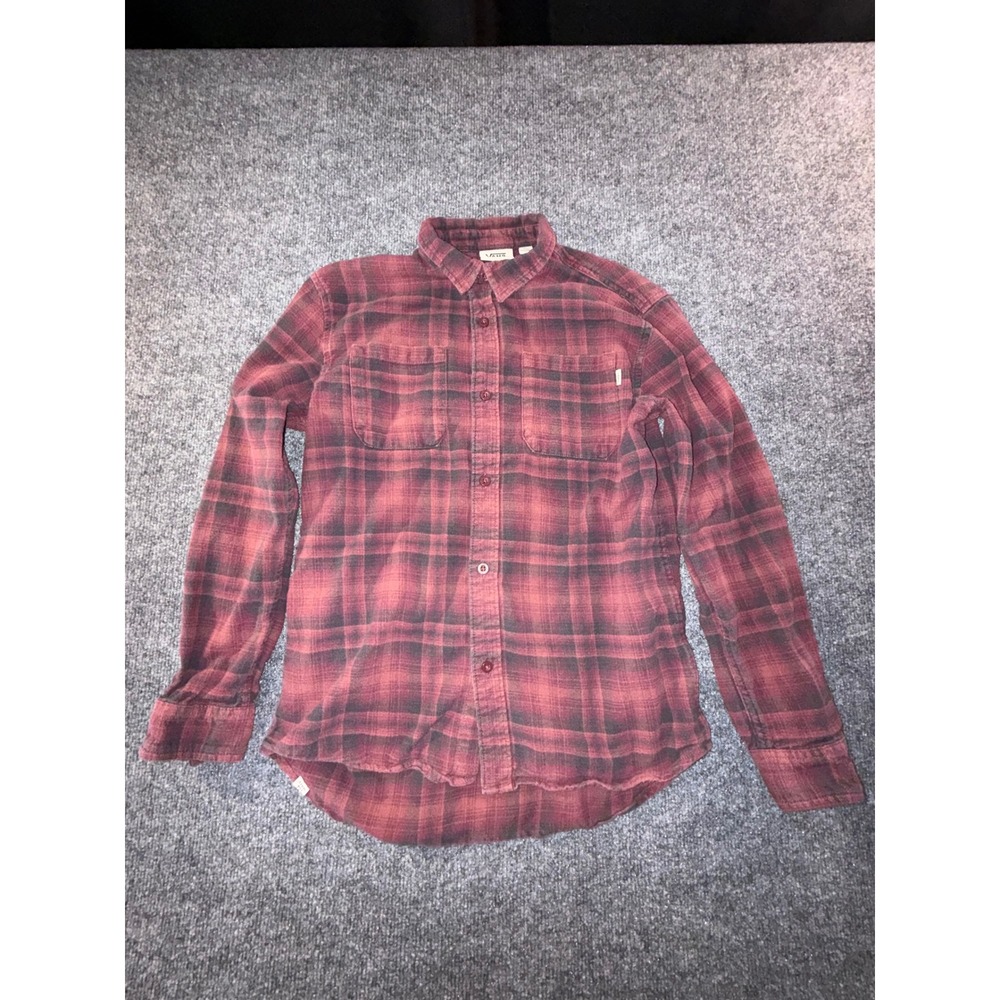 Vans Boys XL Red Black Plaid Flannel Long Sleeve Button Down Shirt